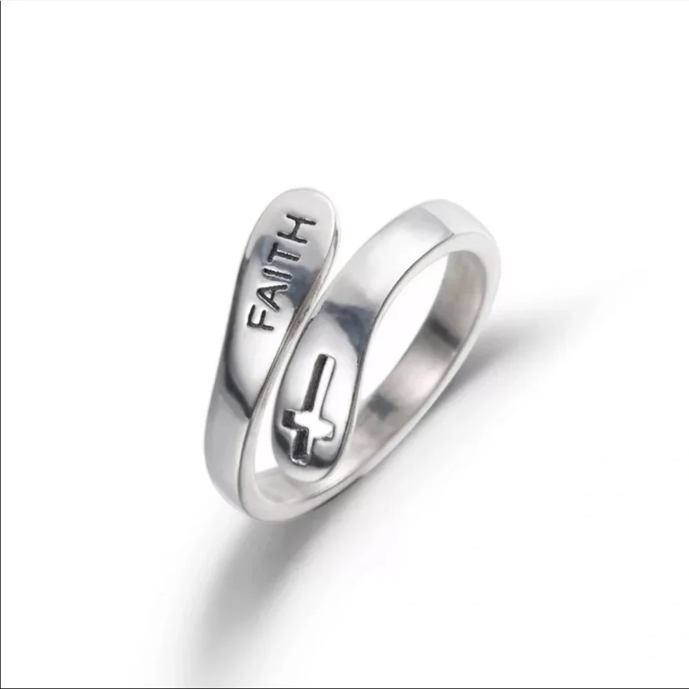 NEW 925 Sterling Silver Cross Faith Ring Adjustable